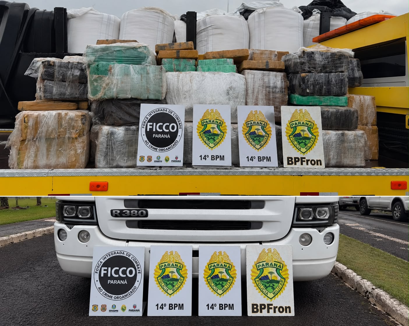 POLÍCIA MILITAR APREENDE 2,25 TONELADAS DE MACONHA ESCONDIDAS EM CARGA DE ARROZ EM SÃO MIGUEL DO IGUAÇU