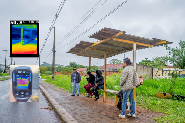 Pontos de ônibus viram “fornos” em Foz e expõem passageiros a calor de até 70°C