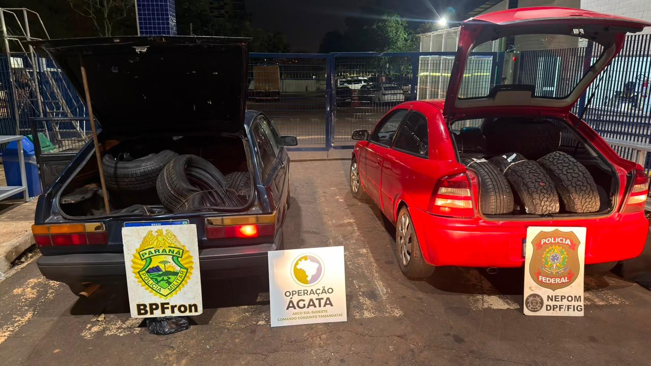 Ação integrada apreende dois veículos com 90 pneus trazidos ilegalmente do Paraguai em Foz do Iguaçu