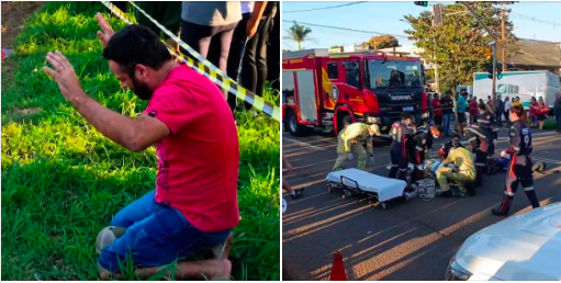 Homem se ajoelha e ORA por motociclista em estado gravíssimo após grave acidente