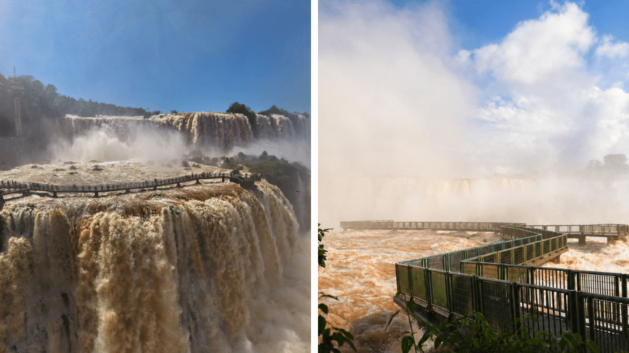 Cheia do Rio Iguaçu fecha passarela das Cataratas após volume de água disparar